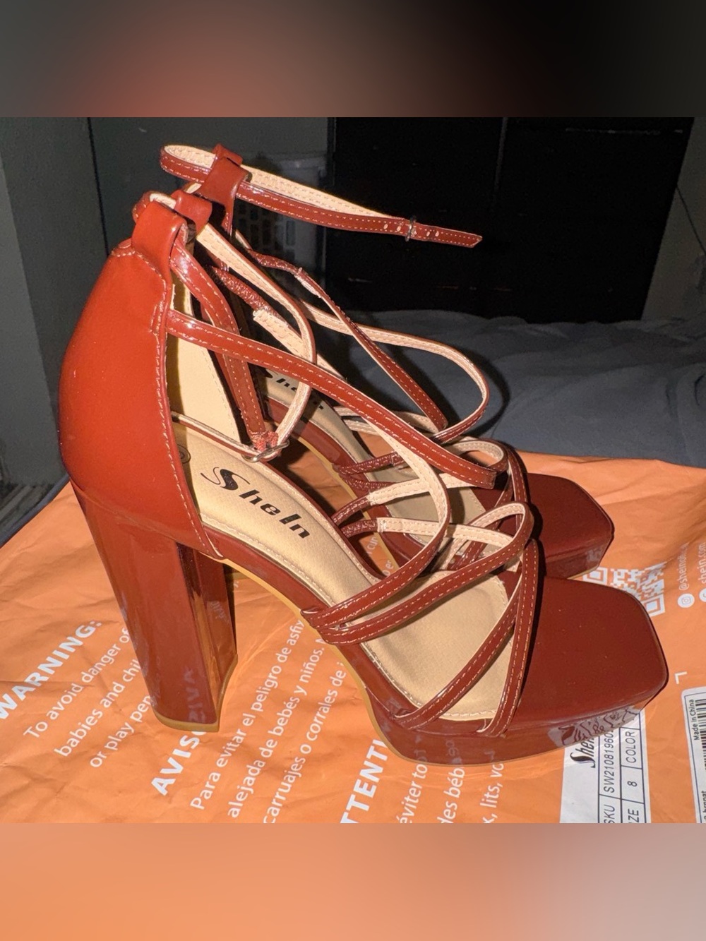 Strappy Block Heel Sandals in brown